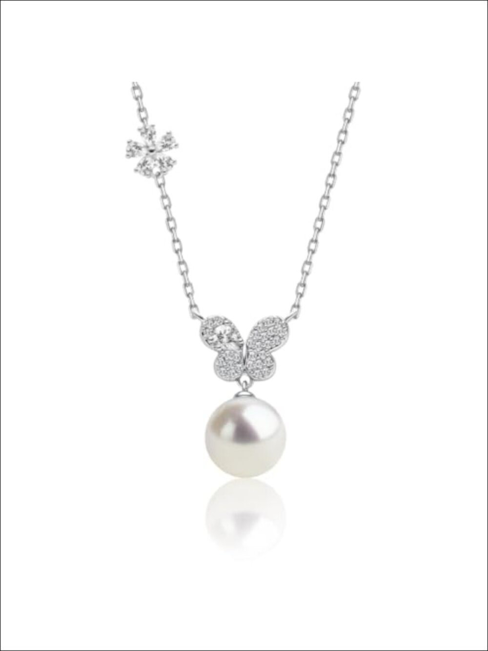 Freshwater Pearl Pendant Necklace 14K White Gold Plated CZ